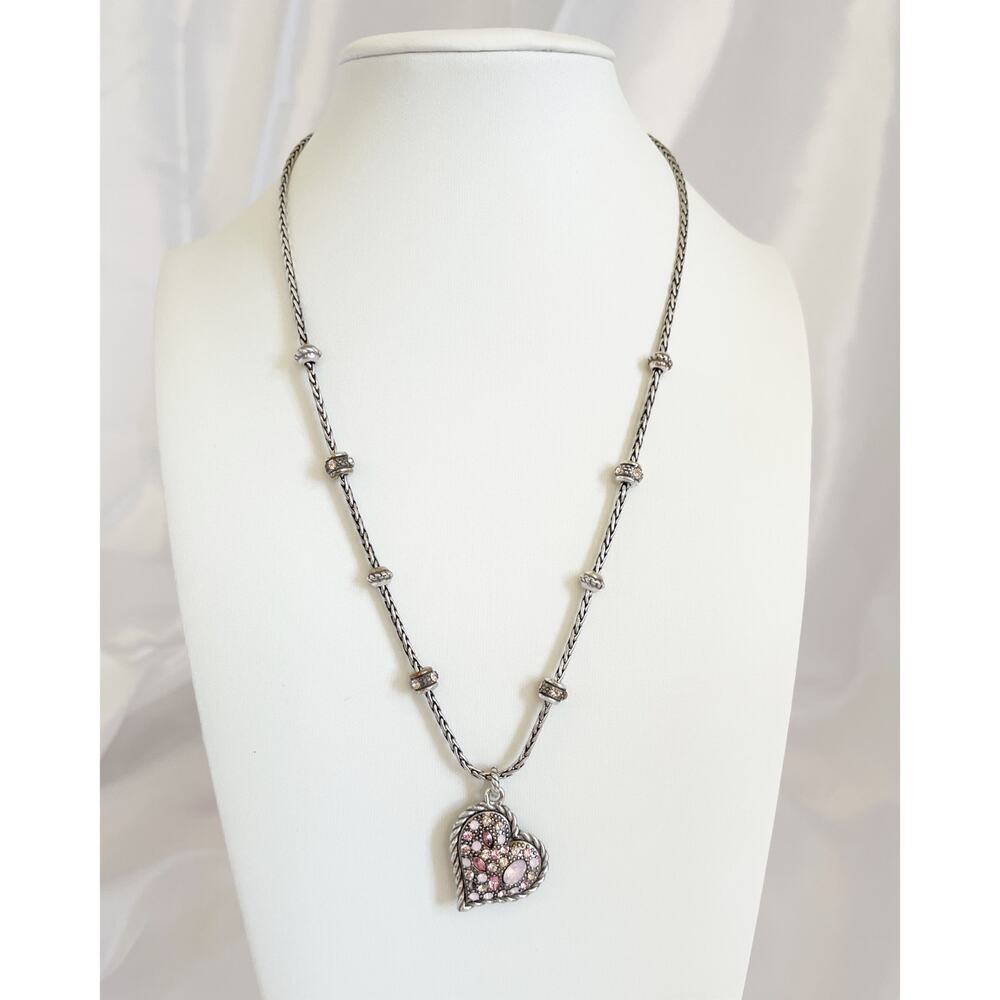BRIGHTON Love Me Tender Pink Crystal Heart Necklace Breast Cancer Awareness - Picture 3 of 11